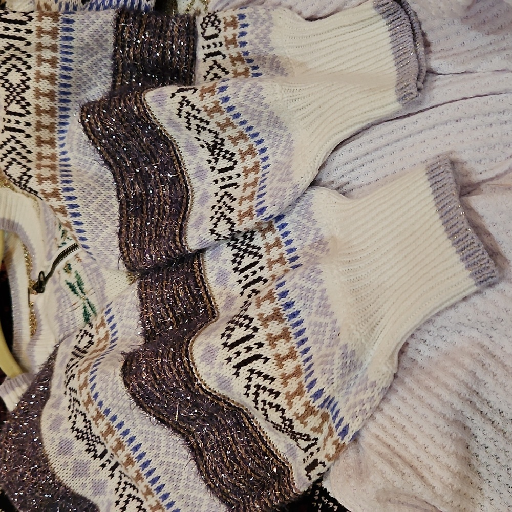 Free People Cabin Fever Swit Sweater Long Sleeve Half Zip  Metallic White Sm NWT - Picture 7 of 16
